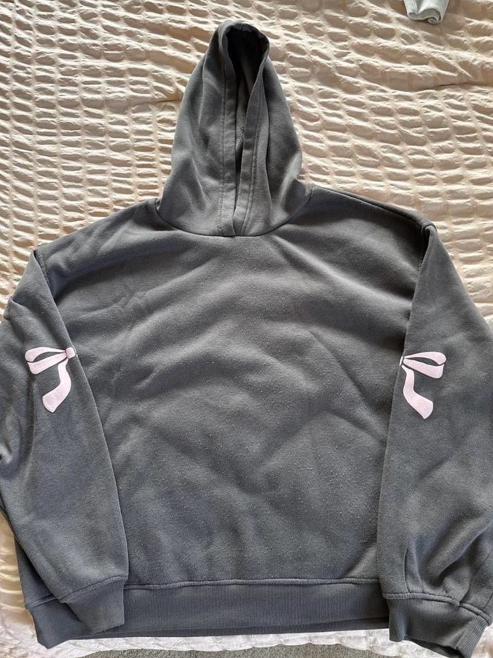 Edikted Charcoal Gray Hoodie with Pink Sleeve Bows